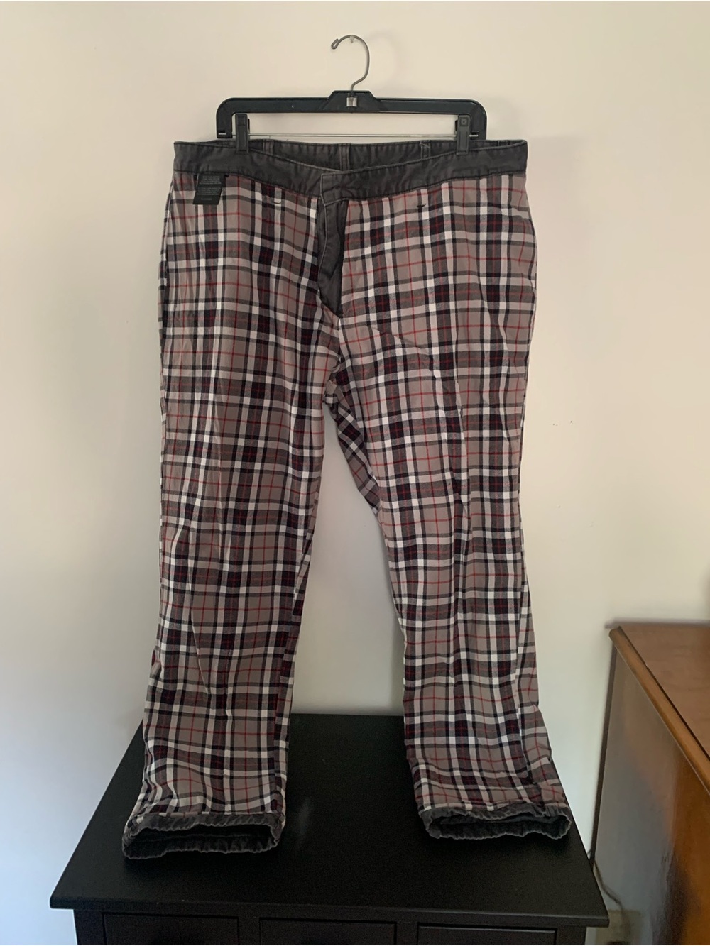 Weatherproof Men's pants with Black Red and White Plaid and Orange Logo 38/32
